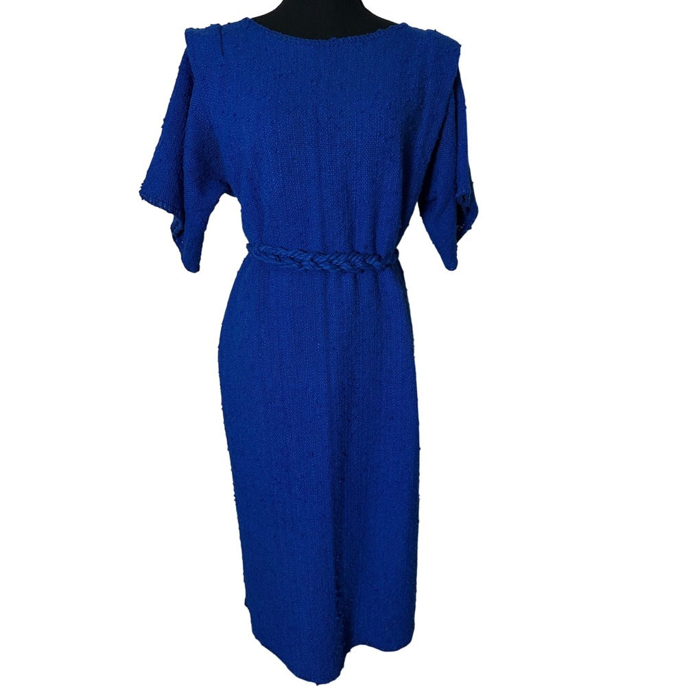 Vtg Carol Pritcher Handwoven Art 2 wear Dress Royal Blue OOAK Appalachia Art 90s
